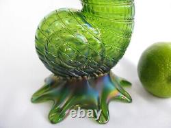 Kralik Art Glass Art Nouveau Era Conucopia Vase Beautiful Iridescent Green