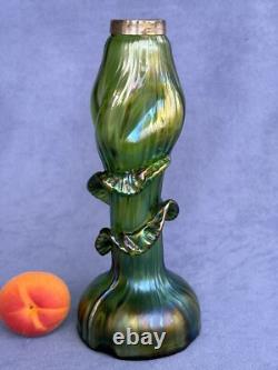 Kralik Art Glass Art Nouveau Era Vase Beautiful Iridescent Green Trails design