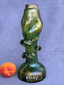 Kralik Art Glass Art Nouveau Era Vase Beautiful Iridescent Green Trails design