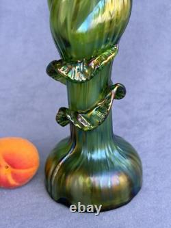 Kralik Art Glass Art Nouveau Era Vase Beautiful Iridescent Green Trails design