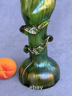 Kralik Art Glass Art Nouveau Era Vase Beautiful Iridescent Green Trails design