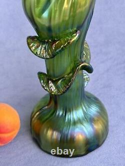 Kralik Art Glass Art Nouveau Era Vase Beautiful Iridescent Green Trails design