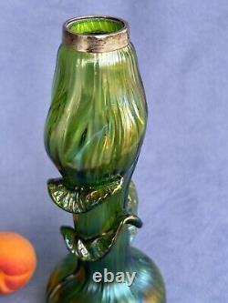 Kralik Art Glass Art Nouveau Era Vase Beautiful Iridescent Green Trails design