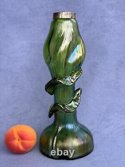 Kralik Art Glass Art Nouveau Era Vase Beautiful Iridescent Green Trails design