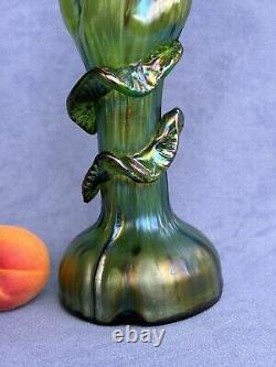 Kralik Art Glass Art Nouveau Era Vase Beautiful Iridescent Green Trails design