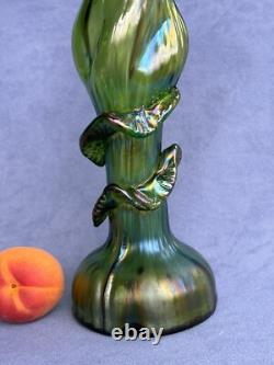 Kralik Art Glass Art Nouveau Era Vase Beautiful Iridescent Green Trails design