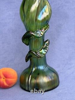 Kralik Art Glass Art Nouveau Era Vase Beautiful Iridescent Green Trails design