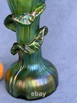 Kralik Art Glass Art Nouveau Era Vase Beautiful Iridescent Green Trails design