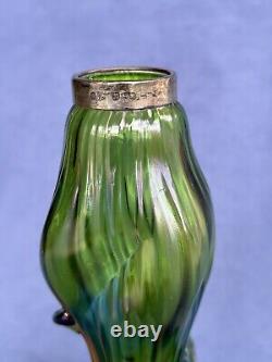 Kralik Art Glass Art Nouveau Era Vase Beautiful Iridescent Green Trails design