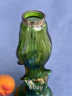 Kralik Art Glass Art Nouveau Era Vase Beautiful Iridescent Green Trails design