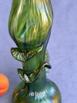 Kralik Art Glass Art Nouveau Era Vase Beautiful Iridescent Green Trails design
