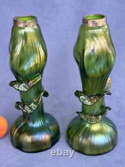 Kralik Art Glass Art Nouveau Era Vase Beautiful Iridescent Green Trails design