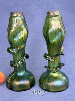 Kralik Art Glass Art Nouveau Era Vase Beautiful Iridescent Green Trails design