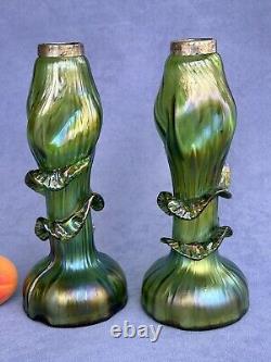 Kralik Art Glass Art Nouveau Era Vase Beautiful Iridescent Green Trails design