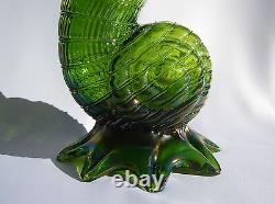 Kralik Art Glass Cornucopia Vase Art Nouveau Era Iridescent Green