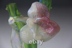 Kralik Art Nouveau Green Iridescent Glass Twin-Tube Thorn Vase