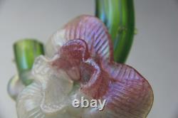 Kralik Art Nouveau Green Iridescent Glass Twin-Tube Thorn Vase