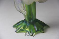 Kralik Art Nouveau Green Iridescent Glass Twin-Tube Thorn Vase