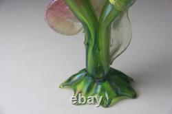 Kralik Art Nouveau Green Iridescent Glass Twin-Tube Thorn Vase