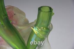 Kralik Art Nouveau Green Iridescent Glass Twin-Tube Thorn Vase