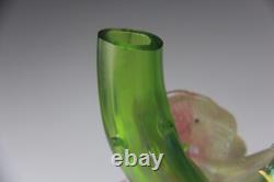 Kralik Art Nouveau Green Iridescent Glass Twin-Tube Thorn Vase