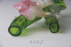 Kralik Art Nouveau Green Iridescent Glass Twin-Tube Thorn Vase