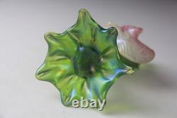 Kralik Art Nouveau Green Iridescent Glass Twin-Tube Thorn Vase
