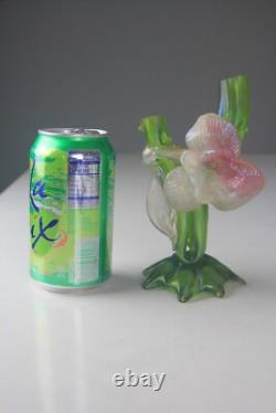 Kralik Art Nouveau Green Iridescent Glass Twin-Tube Thorn Vase