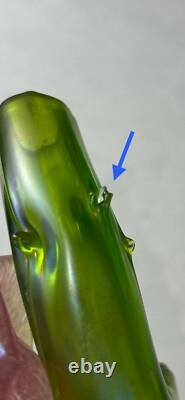 Kralik Art Nouveau Green Iridescent Glass Twin-Tube Thorn Vase