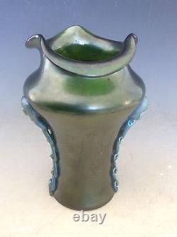 Kralik Art Nouveau Green Iridescent Glass Vase circa 1900 RIGAREE