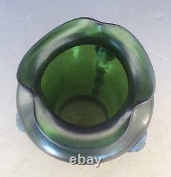 Kralik Art Nouveau Green Iridescent Glass Vase circa 1900 RIGAREE