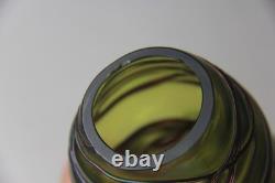 Kralik Art Nouveau Green with Purple Threaded Iridescent Art Glass Vase Read