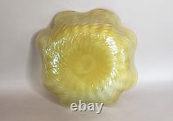 Kralik Czech Green Iridescent Art Nouveau Wave Glass Low Bowl Ruffled Edge