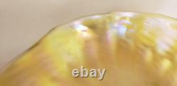 Kralik Czech Green Iridescent Art Nouveau Wave Glass Low Bowl Ruffled Edge