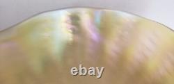 Kralik Czech Green Iridescent Art Nouveau Wave Glass Low Bowl Ruffled Edge