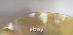 Kralik Czech Green Iridescent Art Nouveau Wave Glass Low Bowl Ruffled Edge