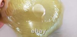 Kralik Czech Green Iridescent Art Nouveau Wave Glass Low Bowl Ruffled Edge