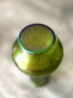Kralik Glass Vase Iridescent Green Pampas Pattern Art Nouveau Czech Republic