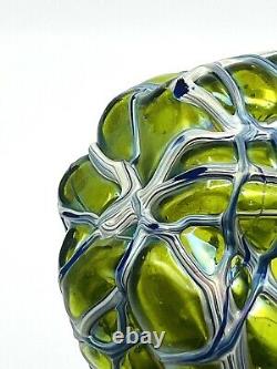 Kralik Iridescent Green Veined Melon Shaped Art Nouveau Vase Bohemia/Czech