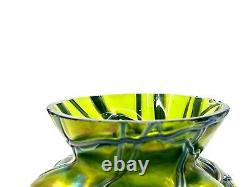 Kralik Iridescent Green Veined Melon Shaped Art Nouveau Vase Bohemian/Czech