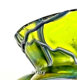 Kralik Iridescent Green Veined Melon Shaped Art Nouveau Vase Bohemian/Czech