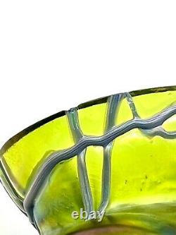 Kralik Iridescent Green Veined Melon Shaped Art Nouveau Vase Bohemian/Czech