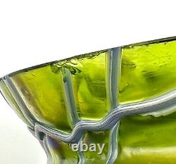 Kralik Iridescent Green Veined Melon Shaped Art Nouveau Vase Bohemian/Czech