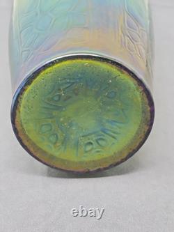 Kralik Iridescent Honeycomb Vase, Metal Top Collar Art Nouveau Glass 1930s 9