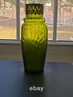 Kralik Iridescent Honeycomb Vase, Metal Top Collar Art Nouveau Glass 1930s 9