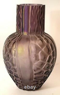 Kralik Iridescent Purple Honeycomb Panel Vase Art Nouveau Bohemian Glass 1900s