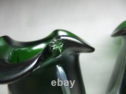 Kralik Jugendstil Vase Pair Glass Claw Fan Iridescent Green Art Nouveau C1900