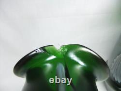 Kralik Jugendstil Vase Pair Glass Claw Fan Iridescent Green Art Nouveau C1900