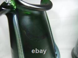 Kralik Jugendstil Vase Pair Glass Claw Fan Iridescent Green Art Nouveau C1900
