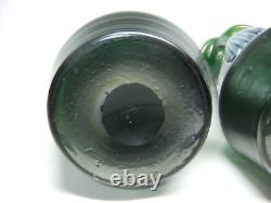 Kralik Jugendstil Vase Pair Glass Claw Fan Iridescent Green Art Nouveau C1900